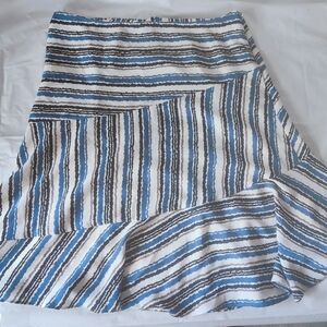 Ann Taylor Loft Skirt Size 8, Blue Gray White Striped Pattern, Lined, Flared
